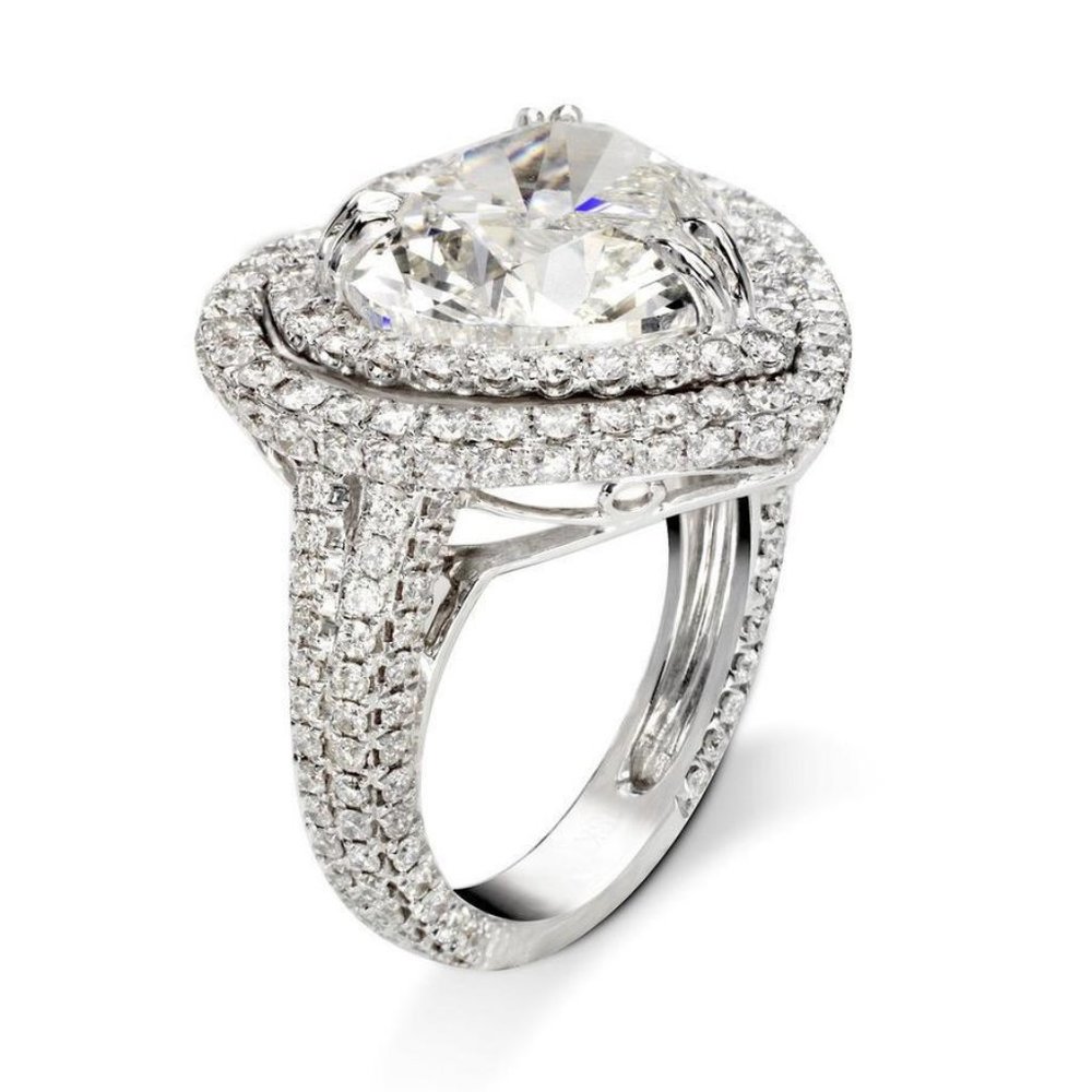 NEW 925 Silver Double Halo Diamond Heart Ring - Picture 3 of 4